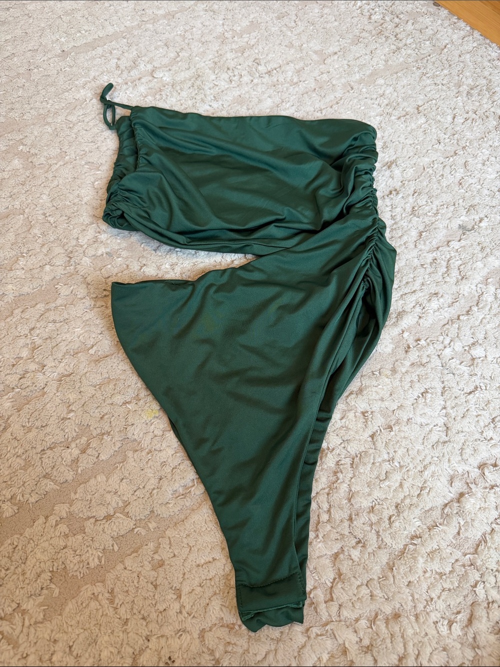 Women’s One-Shoulder Ruched body suit- Dark Green